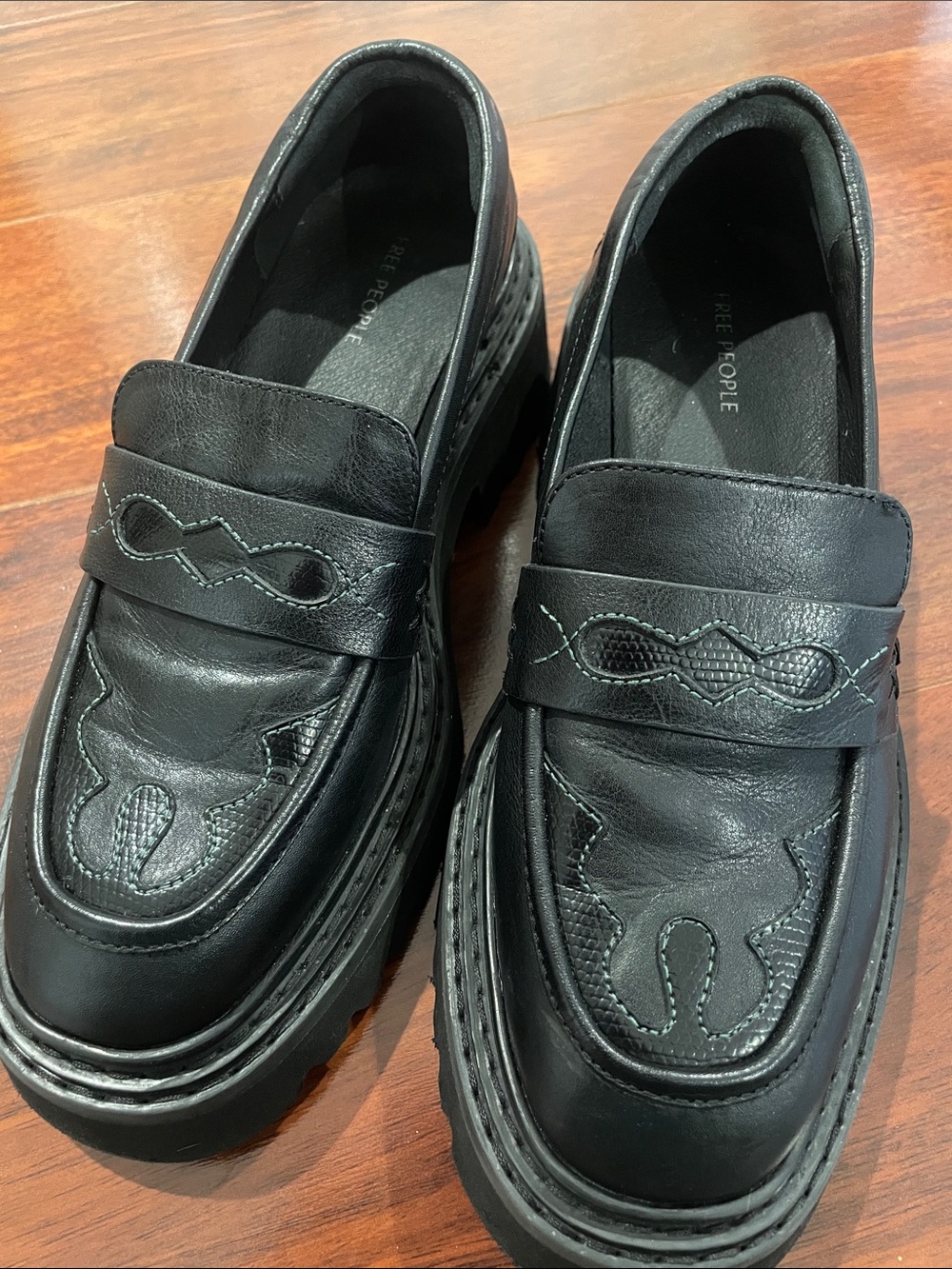 Free People Black Leather Platform Loafers